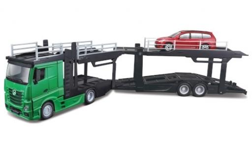 Miniature Mercedes Actros 1/43 Burago 2545 verte camion de transport de voiture avec Ford Focus Turnier Mercedes Actros 1/43 Burago 2545 verte camion de transport de voiture avec Ford Focus Turnier miniature