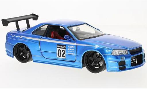Miniature Nissan Skyline 1/24 Jada Toys GT-R (R34) metallise bleue RHD 2002 Nissan Skyline 1/24 Jada Toys GT-R (R34) metallise bleue RHD 2002 miniature