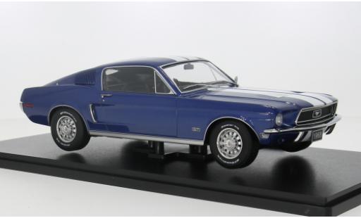 Miniature Ford Mustang 1/18 KK Scale GT Fastback bleue/blanche 1968 1:18 Ford Mustang 1/18 KK Scale GT Fastback bleue/blanche 1968 1:18 miniature