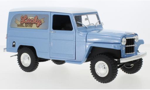Miniature Jeep Willys 1/18 Lucky Die Cast Station Wagon Box Van metallise bleue/blanche Lucky 1955 Jeep Willys 1/18 Lucky Die Cast Station Wagon Box Van metallise bleue/blanche Lucky 1955 miniature