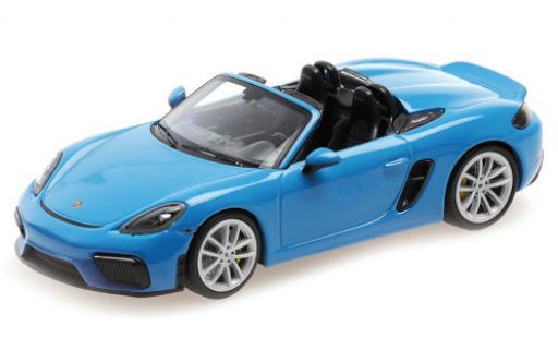 Miniature Porsche Boxster 1/43 Minichamps 718 Spyder (982) bleue 2020 Softtop couché avec Porsche Boxster 1/43 Minichamps 718 Spyder (982) bleue 2020 Softtop couché avec miniature