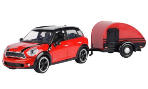Miniature Mini Cooper 1/24 Motormax S Countryman rouge/noire avec caravane Mini Cooper 1/24 Motormax S Countryman rouge/noire avec caravane miniature