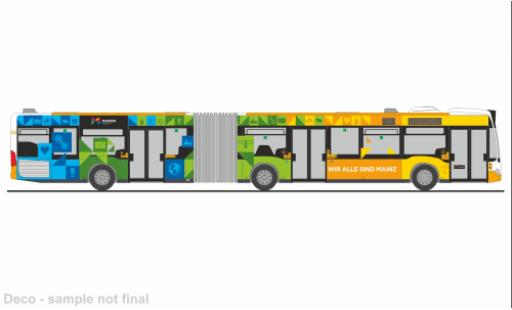 Miniature Mercedes Citaro 1/87 Rietze G 2011 MVG Mainz - Mainz ist bunt 1:87 Mercedes Citaro 1/87 Rietze G 2011 MVG Mainz - Mainz ist bunt 1:87 miniature