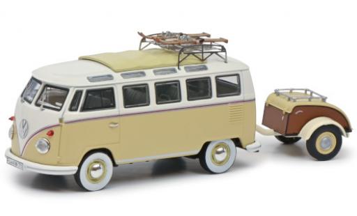 Miniature Volkswagen T1 1/43 Schuco Samba beige/blanche Wintersport mit Westfalia Anhänger und Dachgepäckträger Volkswagen T1 1/43 Schuco Samba beige/blanche Wintersport mit Westfalia Anhänger und Dachgepäckträger miniature