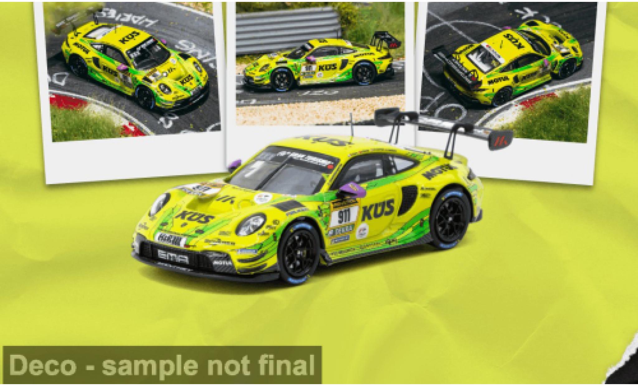 Porsche 992 GT3 R 1/64 Tarmac Works 911  jaune 24h N&Atilde;&frac14;rburgring 2024 #911 L.Vanthoor 1:64 miniature