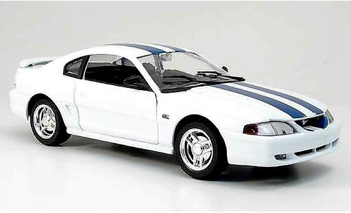 Ford Mustang Coupe 1/18 Eagle blanche avec bandes bleues miniature