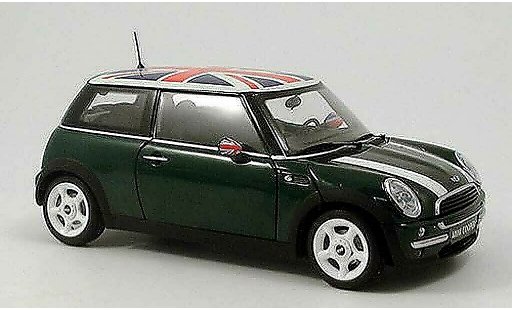 Mini Cooper D 1/18 Kyosho verte bandes blanches et drapeau anglais sur le toit miniature