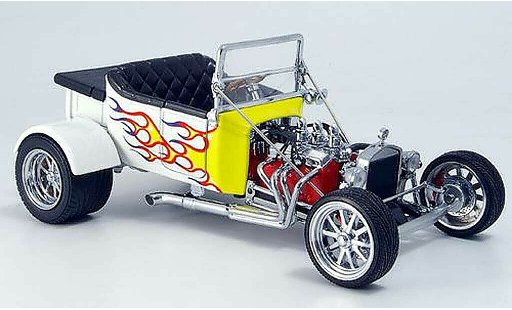 Ford Hot Rod 1925 1/18 Yat Ming t-bucket blanche avec jauneen flammen ouvert miniature