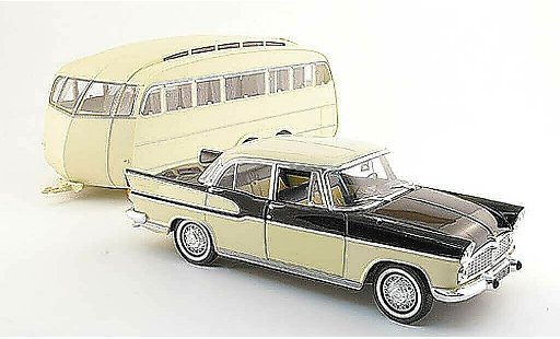 Simca Chambord Base 1/18 Norev beige noire avec caravane 1958 miniature