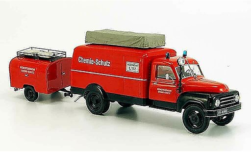 Hanomag L28 Kastenwagen 1/43 Schuco Fourgon avec TSA Anhanger pompier miniature