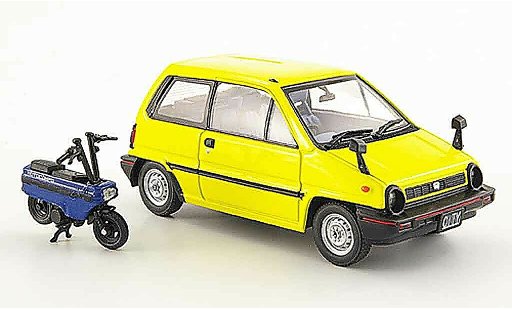 Honda City Motocompo 1/43 Ebbro jaune avec Minimotorrad 1981 miniature