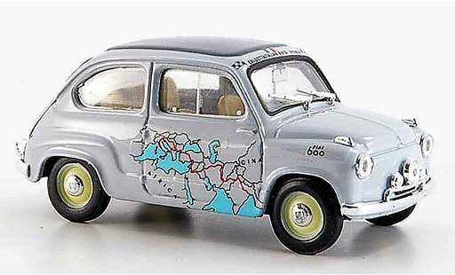 Fiat 600 Berlina 1/43 Brumm Raid Rom Kalkutta 13260 km in 11 Tagen 1955 miniature