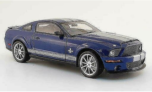 Shelby GT 500 2008 1/18 Shelby Collectibles kr bleu avec bandes grises miniature