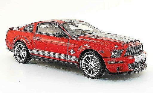 Shelby GT 500 2008 1/18 Shelby Collectibles kr rouge avec bandes grises miniature