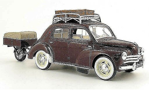 Renault 4CV Base 1/18 Solido rouge nationale 7 avec einrad-anhenger 1954 miniature