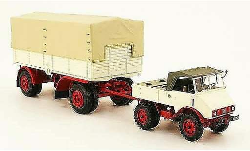Mercedes Unimog 401-404 1/43 Minichamps 401 blanche rouge avec plateaunanhanger 1951 miniature