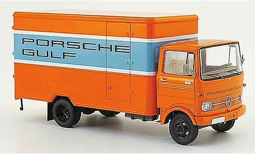 Mercedes LP 608 Kastenwagen 1/43 Schuco Fourgon orange bleu Gulf miniature
