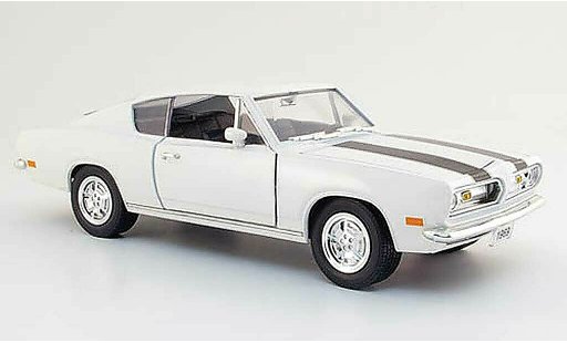 Plymouth Barracuda 1969 1/18 Yat Ming blanche avec bandes noires miniature