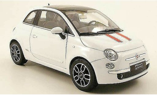 Fiat 500 Base 1/18 Welly blanche deux bandes rouge 2007 miniature