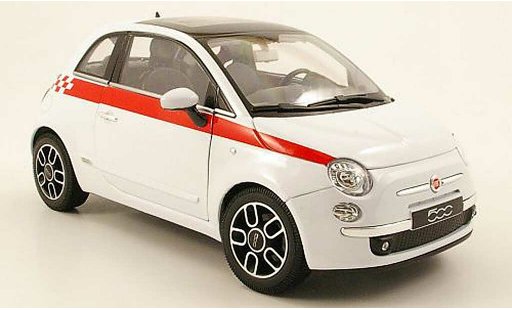 Fiat 500 Base 1/18 Welly blanche bandes rouge 2007 miniature