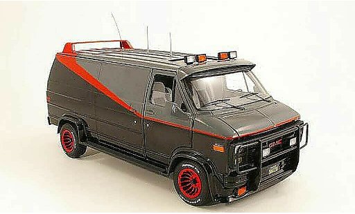 GMC Panel Van A-Team 1/18 Hot Wheels Elite noire/grise/rouge 1983 miniature
