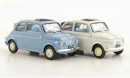 Fiat 500 Nuova 1/43 Brumm 2er-Set: bleugrise + Economica blanche 1957 miniature