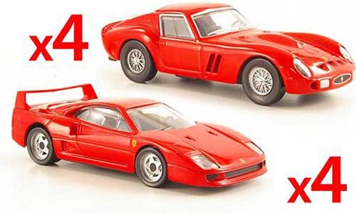 Ferrari 250 GTO 1/43 Hot Wheels -Set 4 x F40 rouge et 4 x rouge miniature