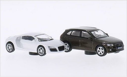 Audi R8 coupe 1/87 Schuco blanche/grise + Q5 marron miniature