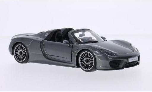 Miniature Porsche 918 1/24 Burago Spyder metallise grise Targadach ouvert Porsche 918 1/24 Burago Spyder metallise grise Targadach ouvert miniature