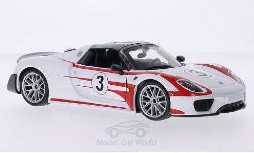 Miniature Porsche 918 2013 1/24 Burago Weissach blanche/rouge No.3 2013 Porsche 918 2013 1/24 Burago Weissach blanche/rouge No.3 2013 miniature