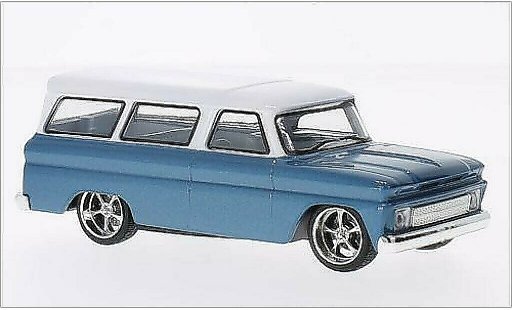 Chevrolet Suburban tuning 1/43 Greenlight metallise bleu/blanche 1966 miniature