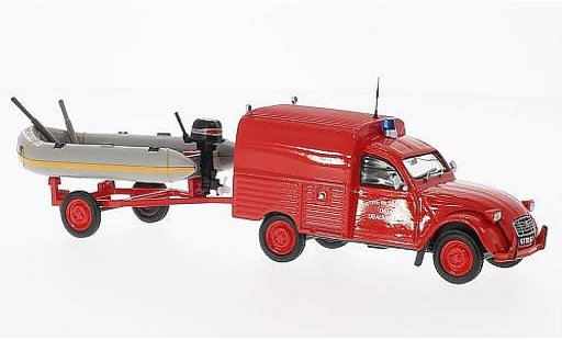 Citroen 2CV pompiers 1/43 Eligor AKS 400 Centre de Secours de Deauville (F) avec Zodiac auf Anhanger miniature