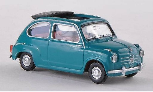 Fiat 600 Berlina 1/87 Wiking bleu-verte avec ouvertem toit pliant miniature