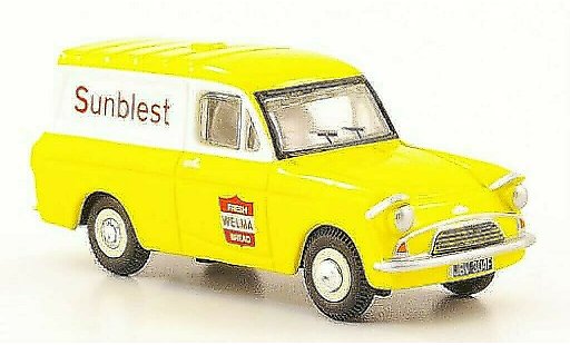 Ford Anglia Van 1/76 Oxford Fourgon Sunbiest jaune/blanche miniature