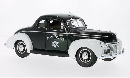 Ford Deluxe Police 1/18 Maisto State noire/blanche 1939 miniature