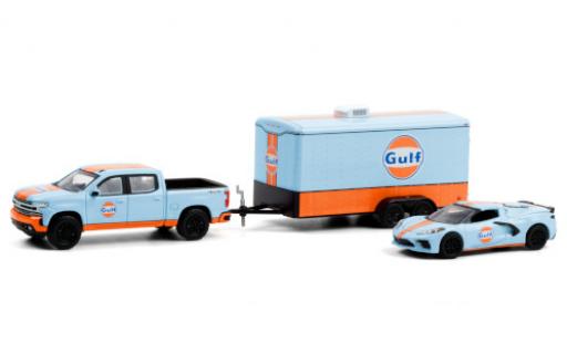 Miniature Chevrolet Silverado 1/64 Greenlight Gulf 2021 y compris les Corvette Stingray (C8) et fermé Remorque porte-voiture Chevrolet Silverado 1/64 Greenlight Gulf 2021 y compris les Corvette Stingray (C8) et fermé Remorque porte-voiture miniature
