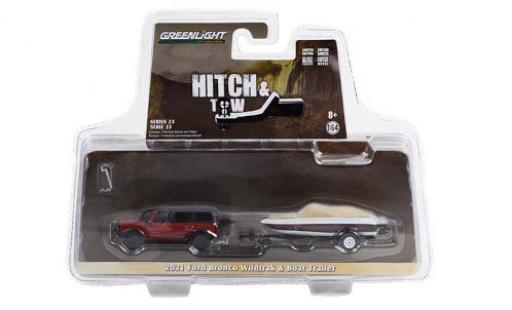 Miniature Ford Bronco 1/64 Greenlight Wildtrak rouge/noire 2021 mit Boat Trailer Ford Bronco 1/64 Greenlight Wildtrak rouge/noire 2021 mit Boat Trailer miniature