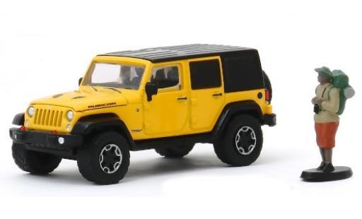 Miniature Jeep Wrangler 1/64 Greenlight Unlimited Rubicon Hard Rock jaune/noire 2015 mit Backpackerfigur Jeep Wrangler 1/64 Greenlight Unlimited Rubicon Hard Rock jaune/noire 2015 mit Backpackerfigur miniature