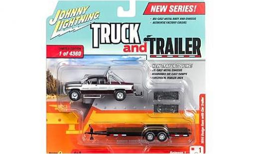Miniature Dodge RAM 1/64 Johnny Lightning Ram 1500 violetteee/grise 1996 avec Flatbed remorque sans Vitrine Dodge RAM 1/64 Johnny Lightning Ram 1500 violetteee/grise 1996 avec Flatbed remorque sans Vitrine miniature