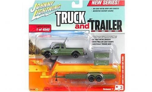 Miniature Ford F-250 1/64 Johnny Lightning oliv 2004 mit Flatbed Anhänger ohne Vitrine Ford F-250 1/64 Johnny Lightning oliv 2004 mit Flatbed Anhänger ohne Vitrine miniature