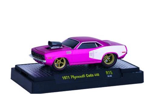 Miniature Plymouth Cuda 1/64 M2 Machines 440 matt-rose/matt-blanche 1971 Ground Pounders Plymouth Cuda 1/64 M2 Machines 440 matt-rose/matt-blanche 1971 Ground Pounders miniature