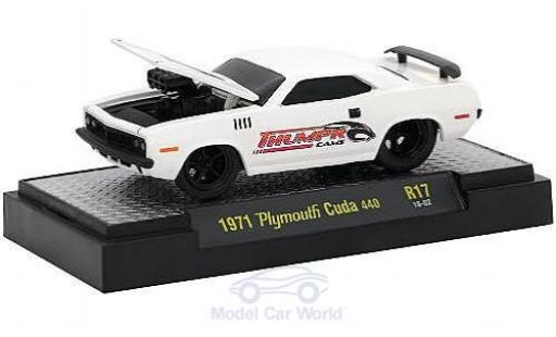 Miniature Plymouth Cuda 1971 1/64 M2 Machines 440 blanche Thumpr Cams 1971 Plymouth Cuda 1971 1/64 M2 Machines 440 blanche Thumpr Cams 1971 miniature