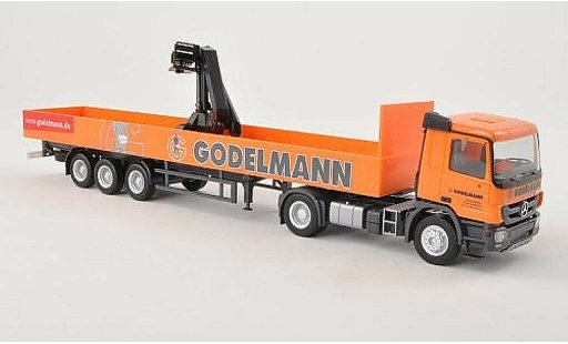 Mercedes Actros Base 1/87 Herpa M 08 Godelmann plateaun-SZ avec Kran miniature