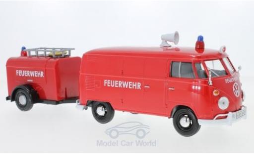 Miniature Volkswagen T1 A 1/24 Motormax Kastenwagen rouge Feuerwehr mit Anhänger Volkswagen T1 A 1/24 Motormax Kastenwagen rouge Feuerwehr mit Anhänger miniature