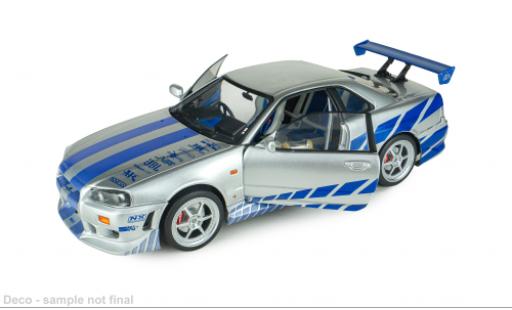 Miniature Nissan Skyline GT-R (BNR34) argent&Atilde;&copy;e/bleue Fast &amp; Furious 1/18 Solido