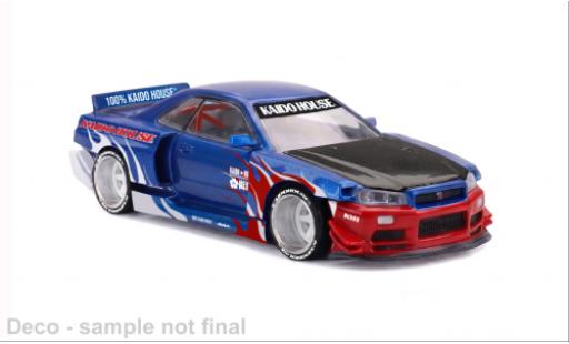 Nissan Skyline 1/64 Mini GT GT-R (R34) Kaido House Flames V1 bleue/rouge 1991 1:64 miniature