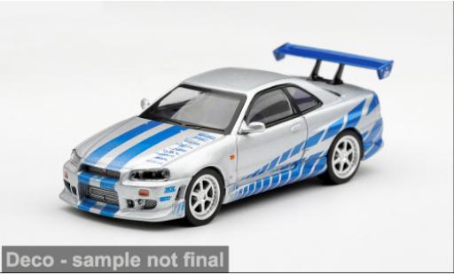 Nissan Skyline 1/64 Mini GT GT-R (R34) argent&Atilde;&copy;e/bleue 2003 Fast &amp; Furious II 1:64 miniature
