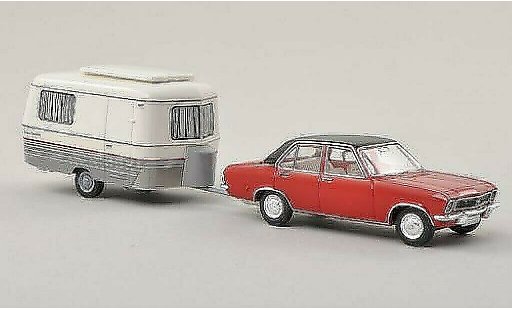 Opel Ascona A Base 1/87 Brekina rouge/noire avec Eriba Wohnwagen miniature