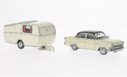 Opel Kapitan Base 1/43 Schuco beige/rouge avec Dethleffs Globetrotter Wohnanhanger miniature