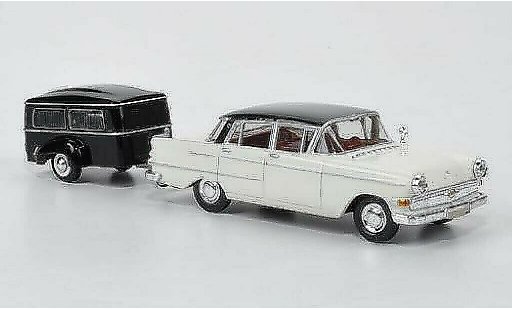 Opel Kapitan P2.6 1/87 Brekina blanche/noire avec Westfalia Bestattungsanhanger miniature